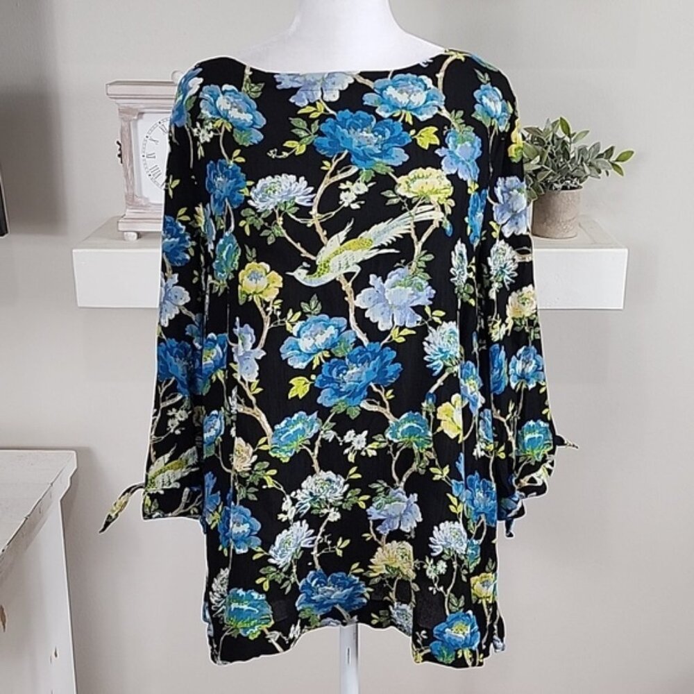 J. Jill Boatneck Textured Floral Bird Top